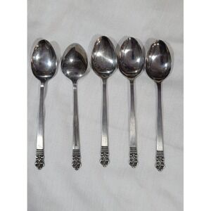 Set of 5 unknown SCROLL & LINE TOP satin TEASPOON BY CAMBRIDGE STAINLESS